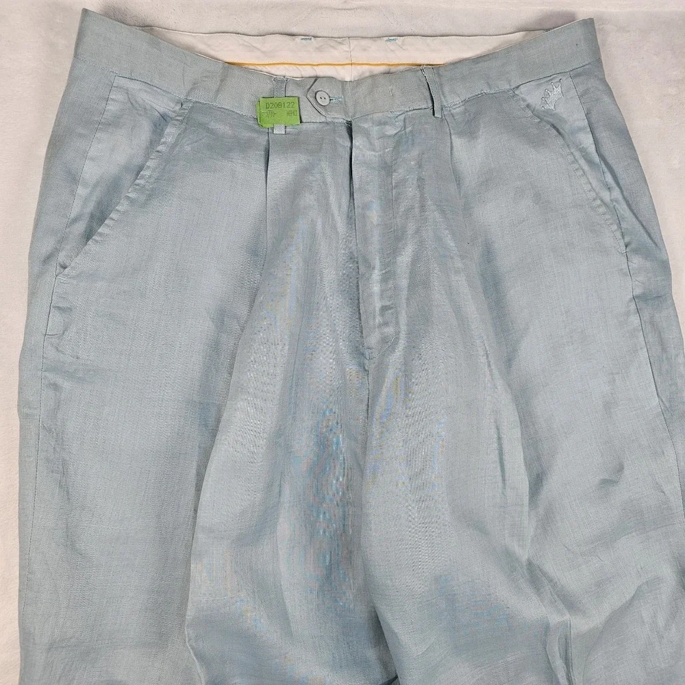 Steve Harvey Pants Mens 40x29 100% Linen Relaxed Cuffed Trousers Wide Leg Light